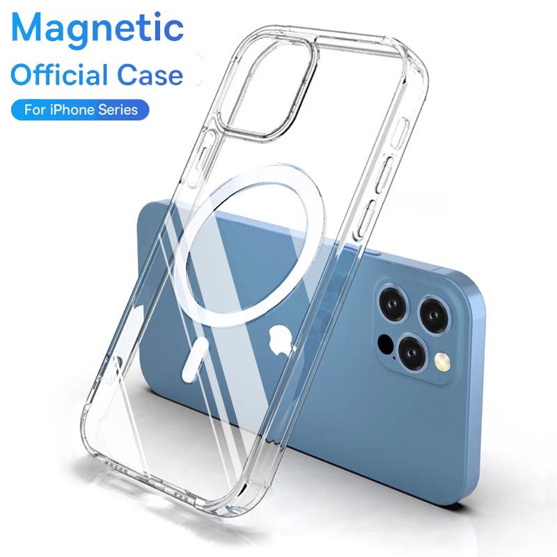 Для Magesafe Магнитный Прозрачный Чехол-Зарядка Беспроводная Для iPhone 17 16 14 15 Pro Max 11 Funda Ударопрочный Акриловый Чехол