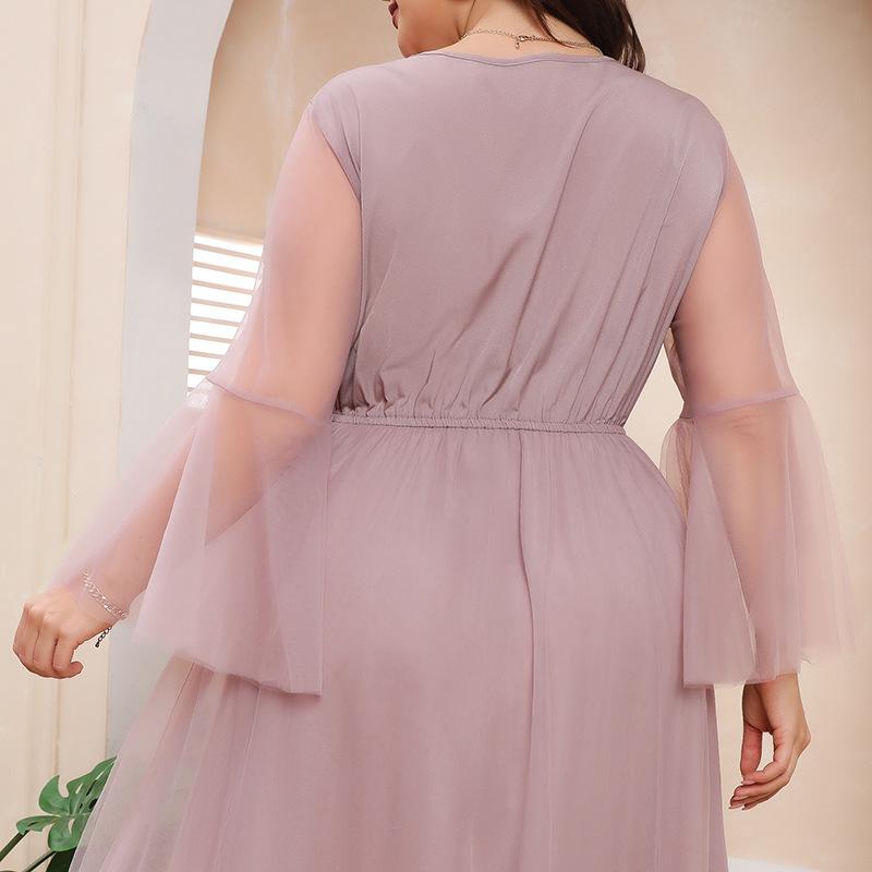 Весенне-летнее женское платье размера плюс, сетчатые платья с длинными рукавами, вечерние платья, банкетные платья миди