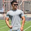 American Style Men's Semi-fitted Sports Fitness Top Short Sleeve Henley Shirt Solid Elastic Training T-shirt