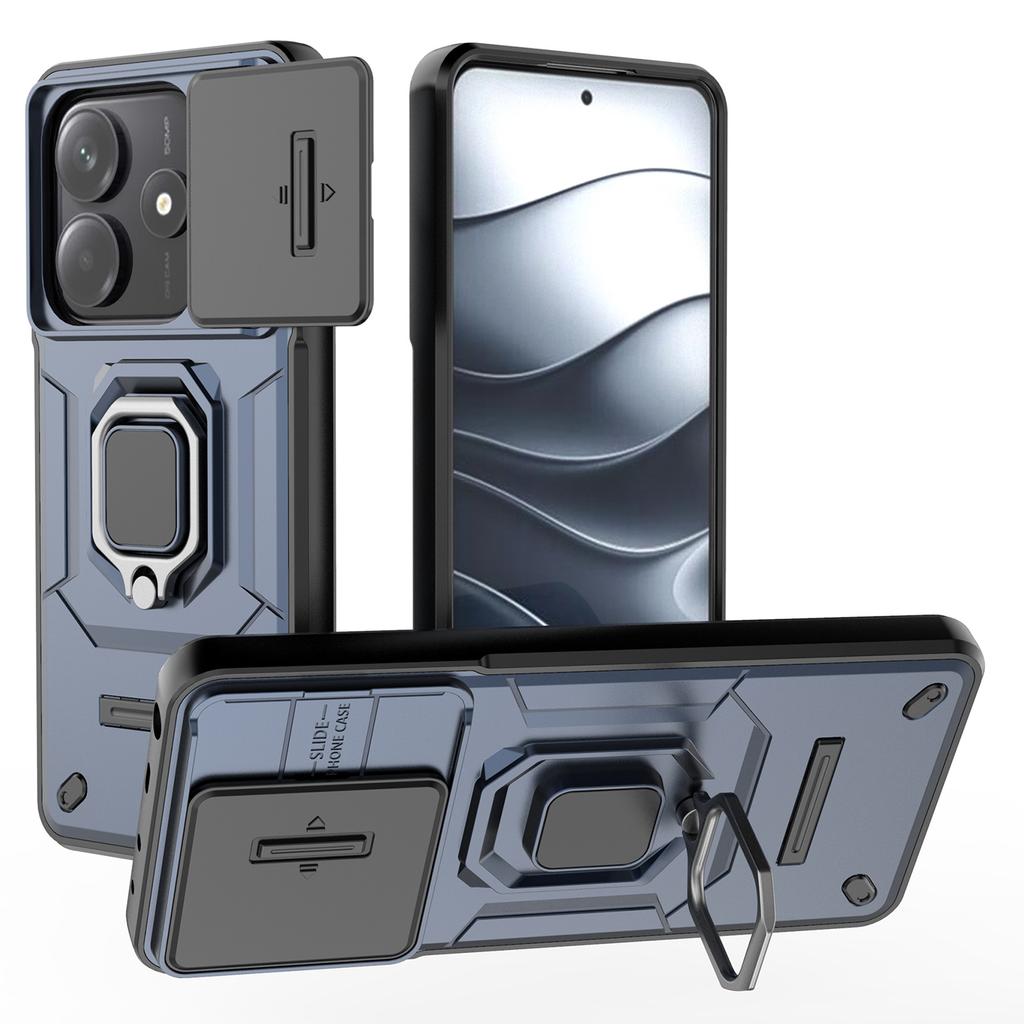 For Xiaomi Redmi Note 14 5G Case PC+TPU Kickstand Phone Protector with Lens Cover