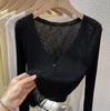 Женский летний тонкий вязаный кардиган с V-образным вырезом, короткий фасон, кардиган с кондиционером, шаль, верхняя одежда, шелковое солнцезащитное пальто с длинными рукавами