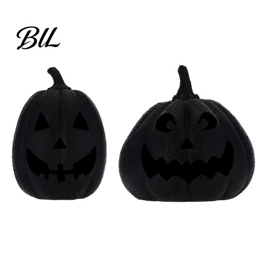 Gothic Home Decoration Halloween Pumpkin Figurine, Black Resin Spooky Face Sculpture, Durable Seasonal Table Centerpiece Tabletop for Mantel Fireplace