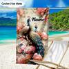 1PC Custom Name Beach Towel Peacock Flowers Romance Beach Towel, Suitable for Camping, Travel, Beach Accessories, Super Absorbent, Family Gift