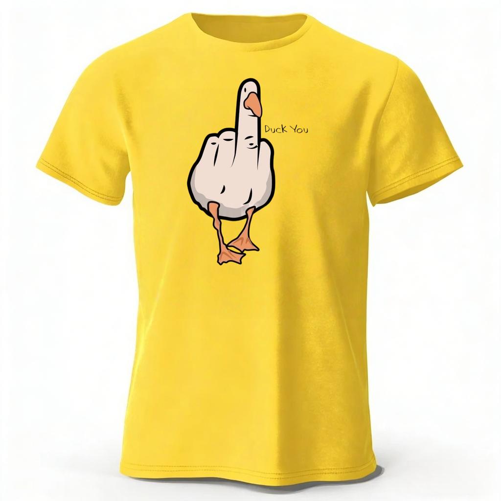 Mens Funny Middle Finger Duck Latest Pure Cotton Sports Short Sleeved Running Fitness Plus Size Loose Tshirt Street Daily Top