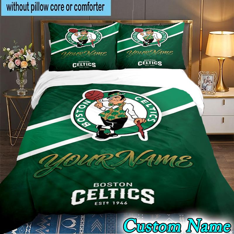 Custom Name 3PCS Boston Basketball Bedding Set,Including Duvet Cover And 2pcs Pillowcases Perfect for Bedroom,Dormitory,Fan Christmas gift