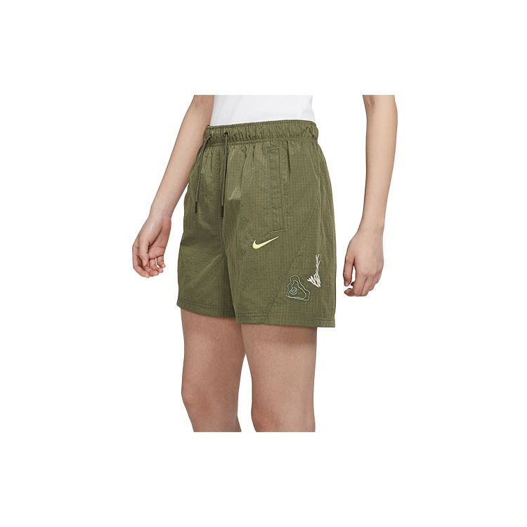 Nike Спортивные шорты с высокой талией, тканые, однотонные, повседневные, спортивные, женские, шорты, средне-оливковый DX6152-222