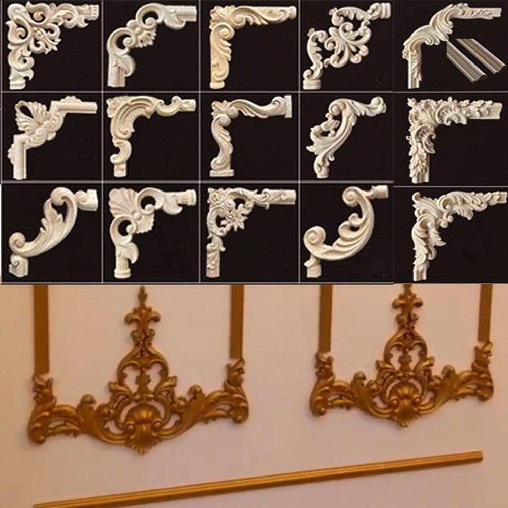 Natural Floral Wooden Figurines Crafts Unique Corner Appliques Frame Wall Door Decoration