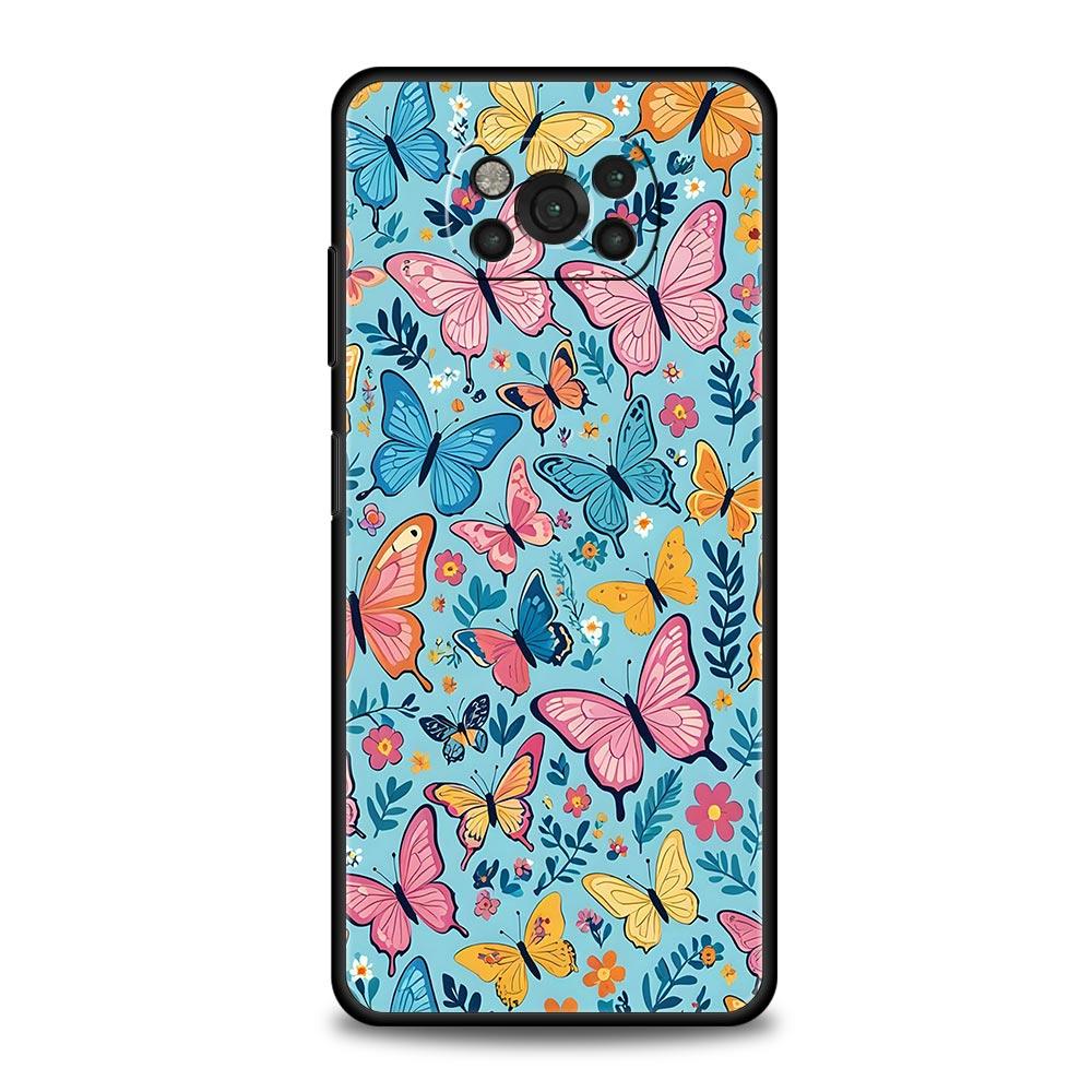 Чехол-бампер с дизайном бабочки для Xiaomi Poco F7 Ultra F6 F5 F4 F3 X6 X5 X4 X3 NFC C51 C55 M4 GT 5G Мягкий ТПУ корпус Fundas