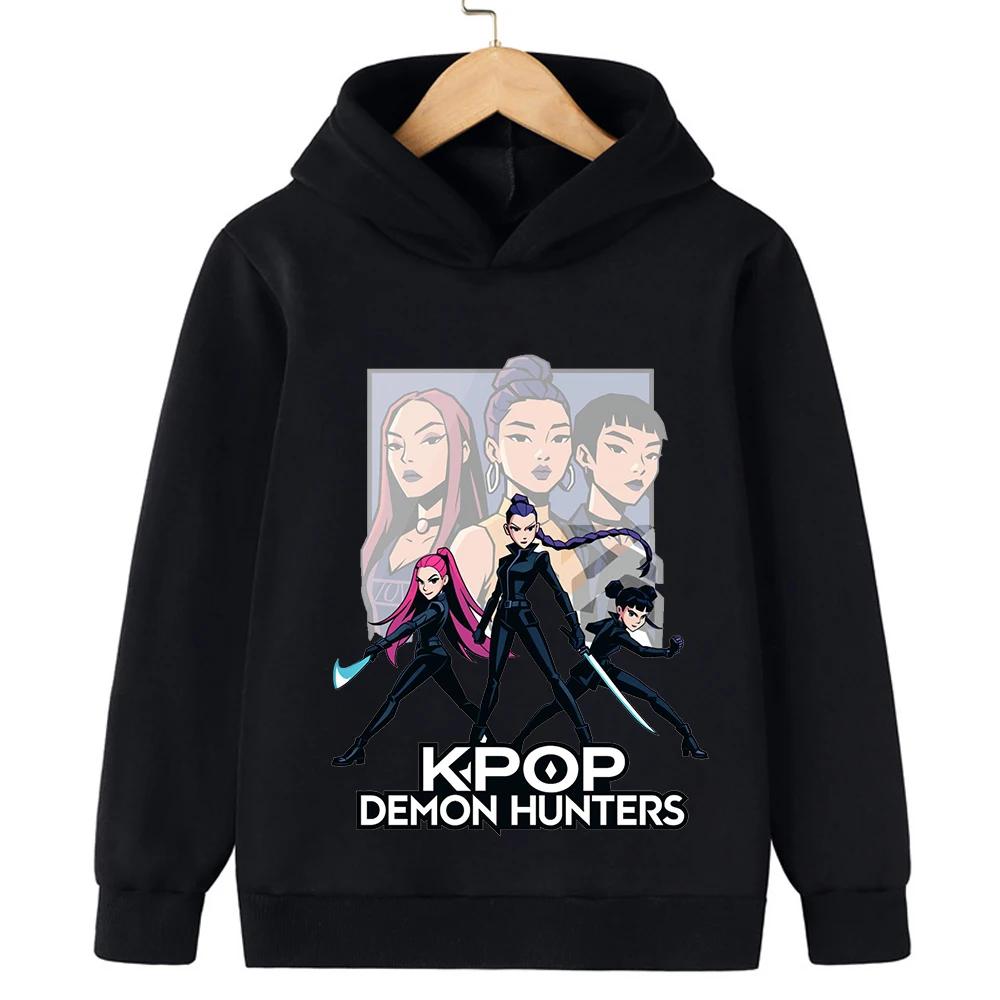 Милая детская одежда K-Pop Модный принт Охотник на демонов Повседневная 2025 Фильм Для девочек Мальчиков Зимние Повседневные Шерстяные Толстовки с капюшоном