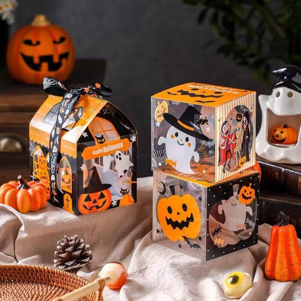 10Pcs Trick or Treat Snack Packaging Box Cartoon Ghost House Cookie Box Halloween Decoration