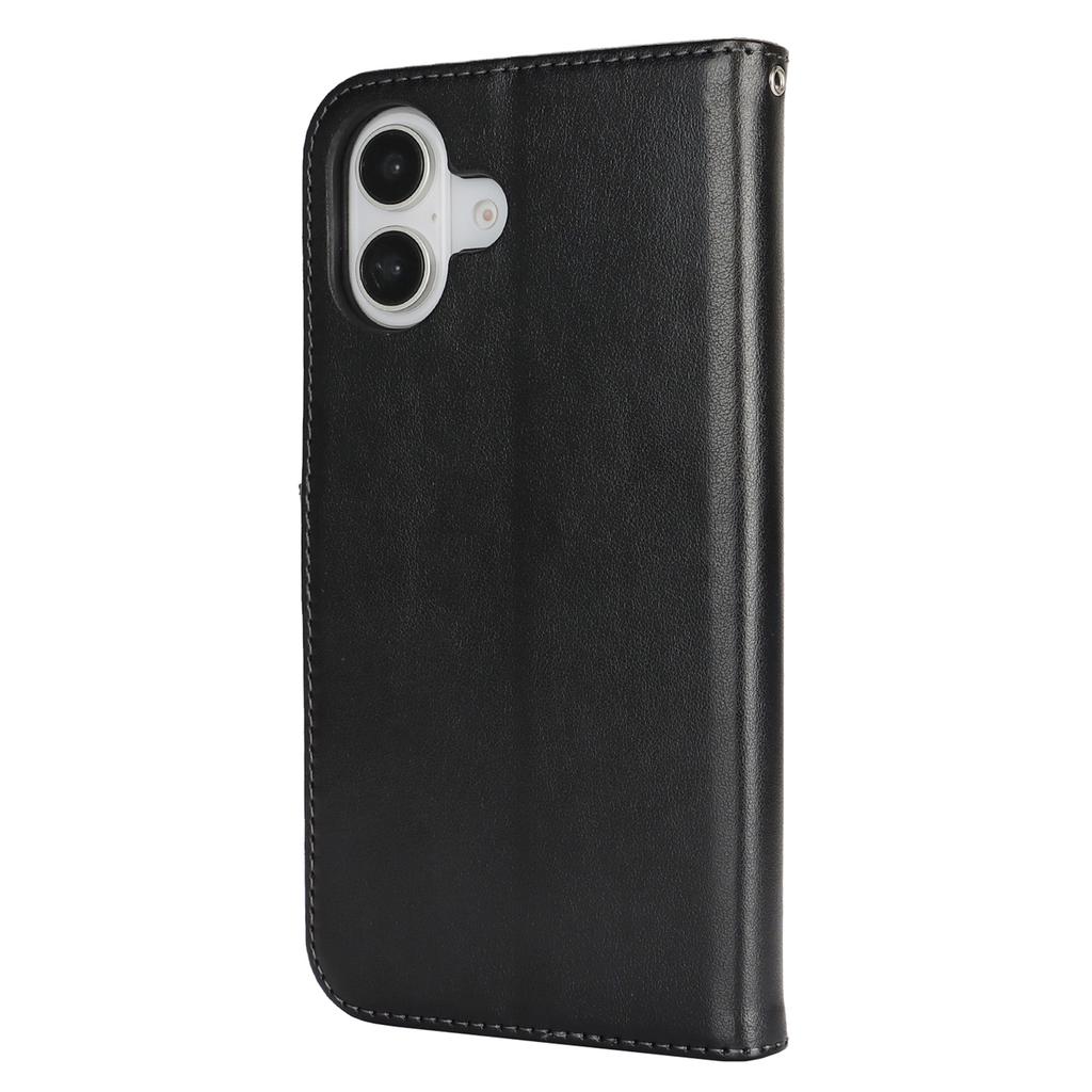 For iPhone 16 Case R61 Texture Wallet Leather Flip Phone Cover - Black