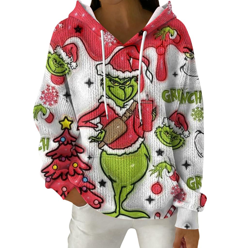 Women's Fashion Casual Christmas Print Pullover Long-Sleeve Hooded Sweatshirt