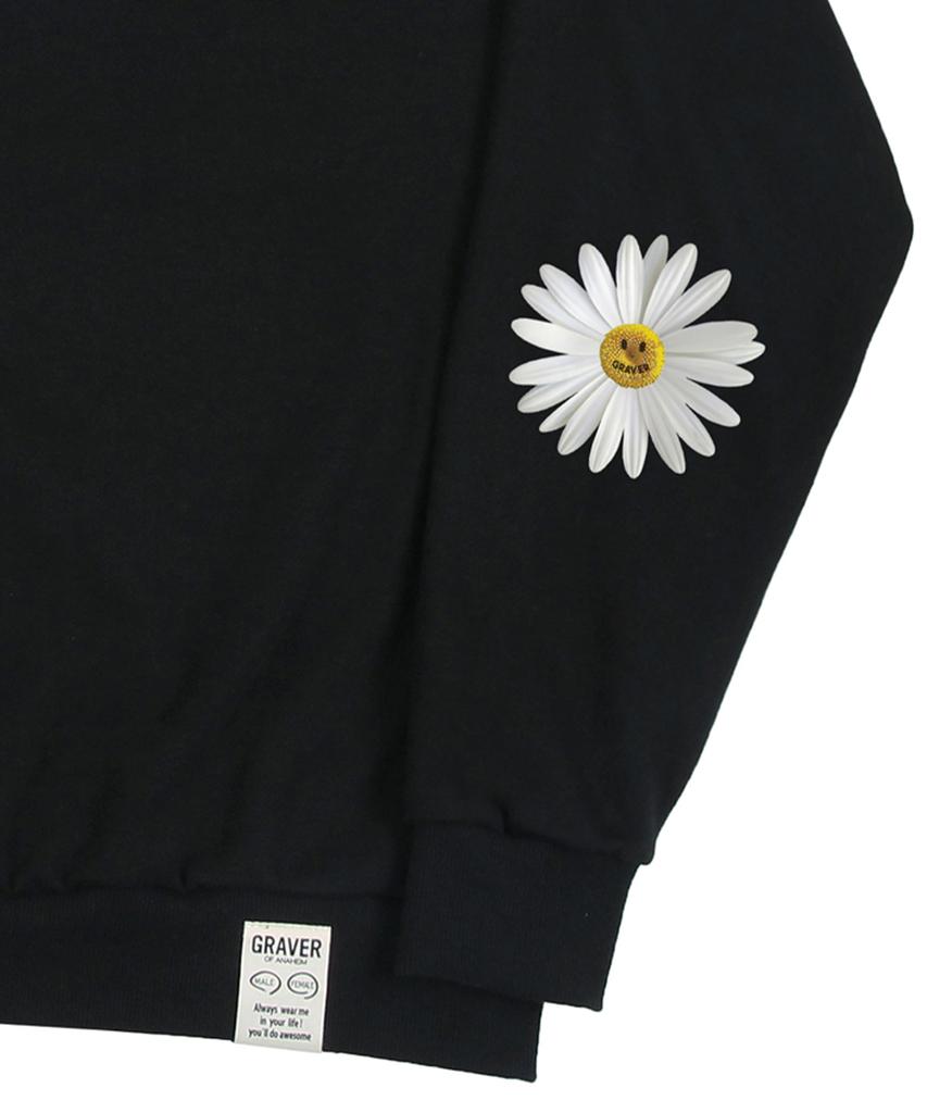GRAVER [Unisex] Elbow Daisy Flower Sweatshirt_Black