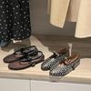 Sheepskin Round Head Mesh One-word Buckle Ballet Shoes Women's Full Diamond Flats Hollow Mary Jane Single Shoes Fishnet Shoes