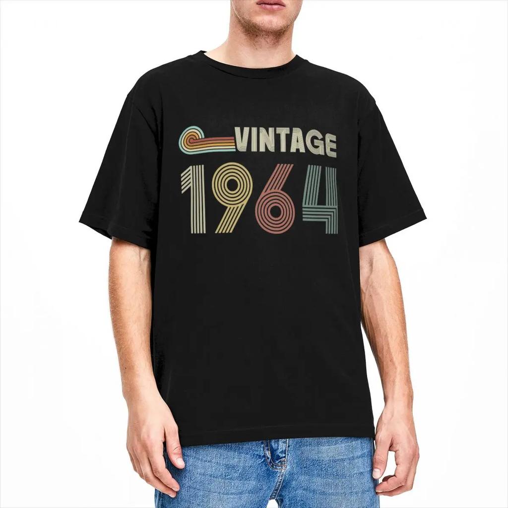 Мужчины Женщины Винтаж 1964 День рождения 60 лет Футболка Аксессуары Люди 60-й Хлопок Топы Футболка Повседневная Футболка Принтованная