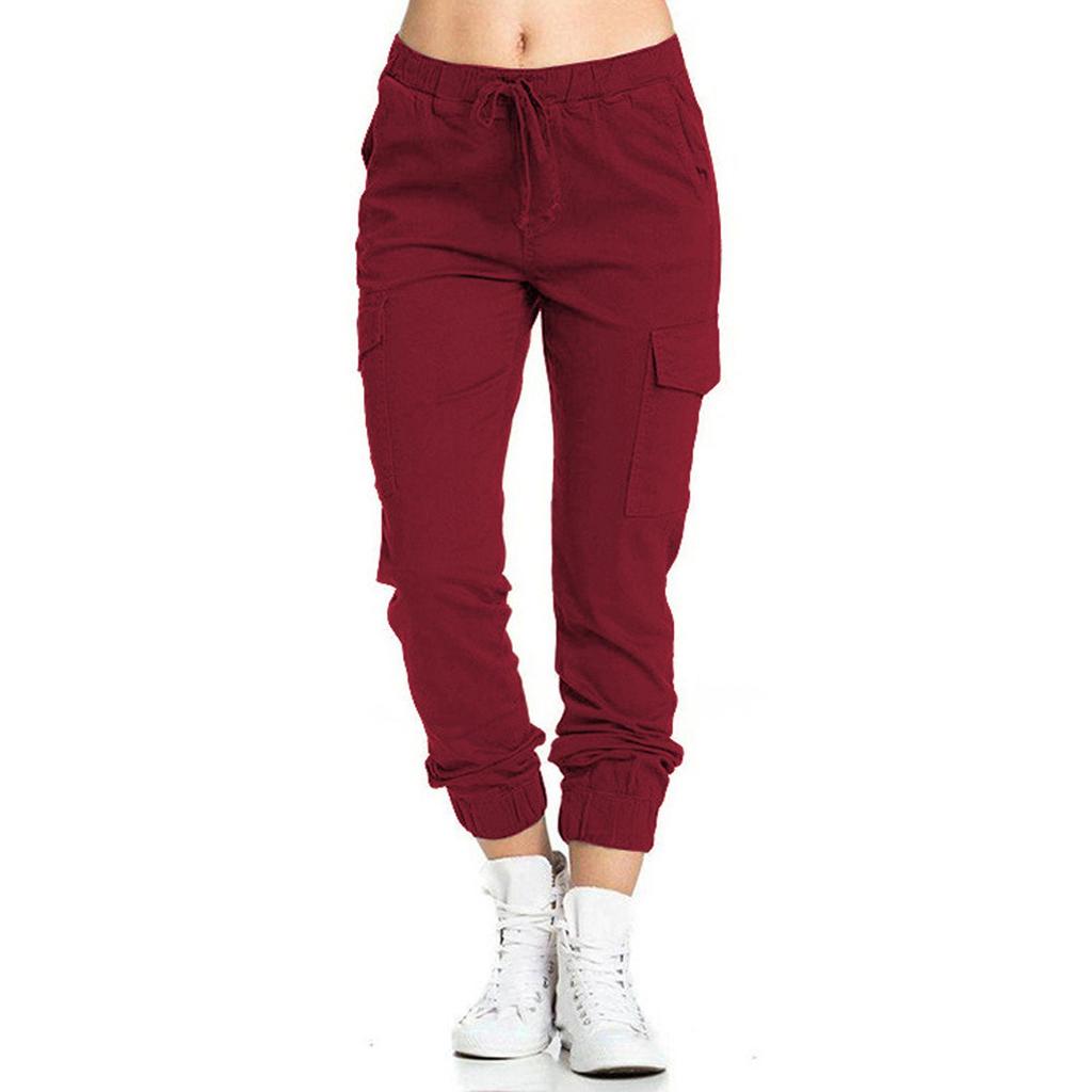 Women's Solid Color Casual Elastic Waist String Side Pocket Pencil Pants