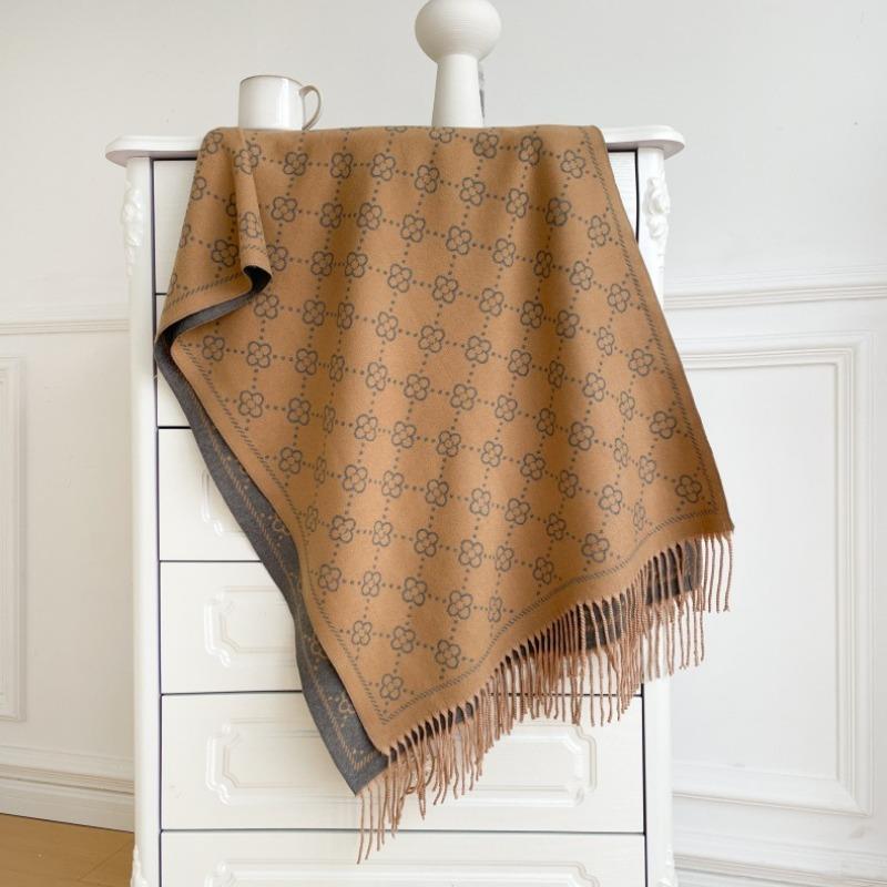 Brown Imitation Cashmere Long Fringed Thermal Scarf Women's Core-spun Yarn Air Conditioner Shawl Scarf Premium Versatile Scarf