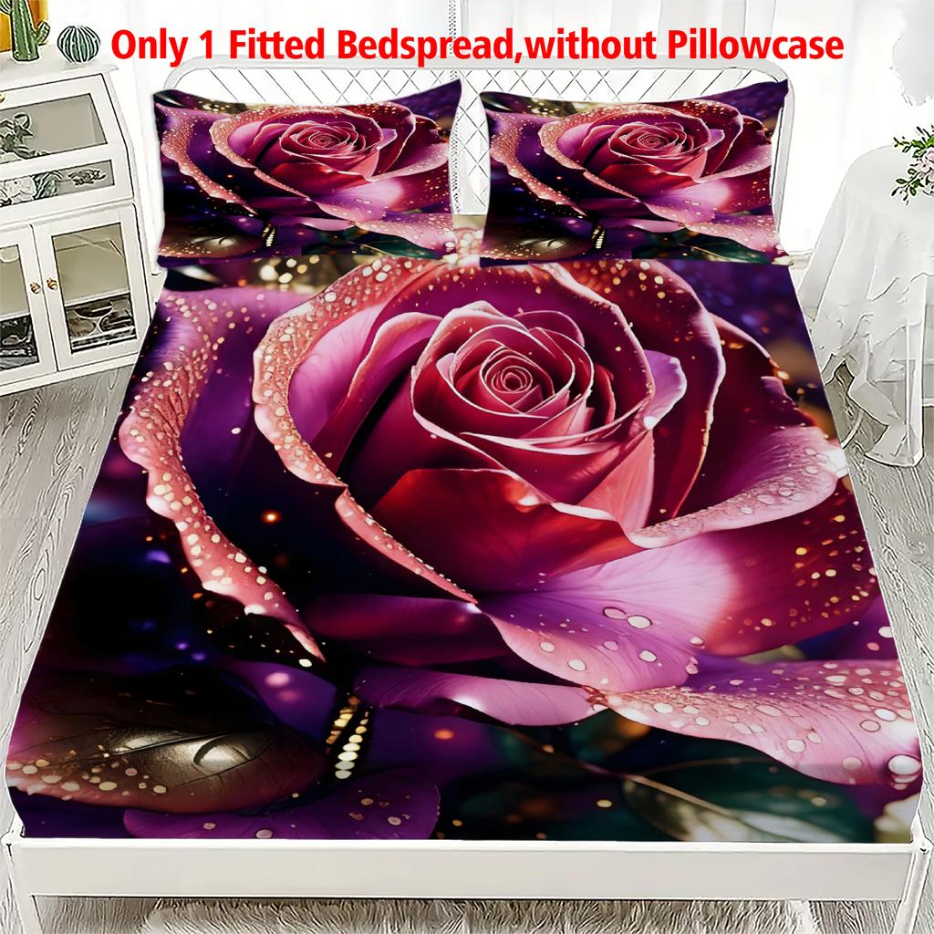 1pc Purple Fitted Sheet Beautiful Luxury Rese 100% Polyester Durable Bedding Set Sheet for Home Bedroom Decoration Birthday Gift