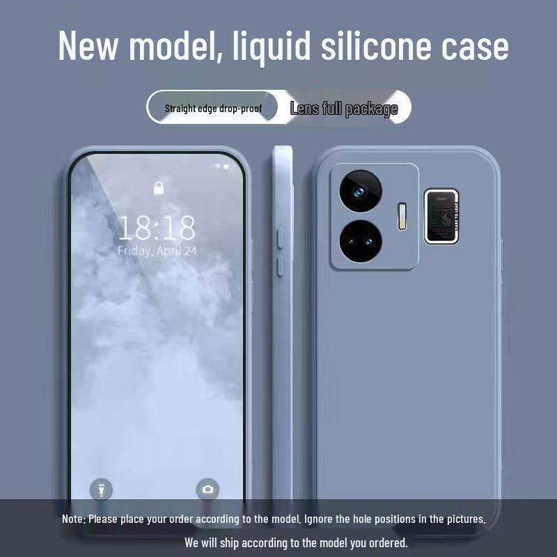 Чехол Realme GT Neo 5 однотонный из жидкого силикона - Полное покрытие, Защита от падений, Мягкий, Дизайн с прямыми гранями