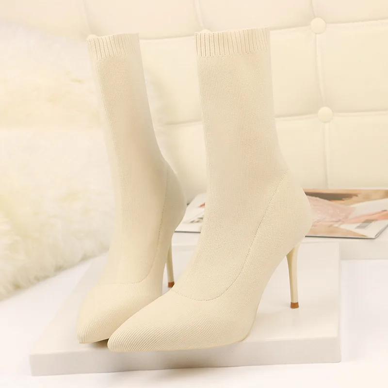 Sexy Sock Boots Knitting Stretch Boots High Heels for Women Fashion Shoes Spring Autumn Ankle Boots Female