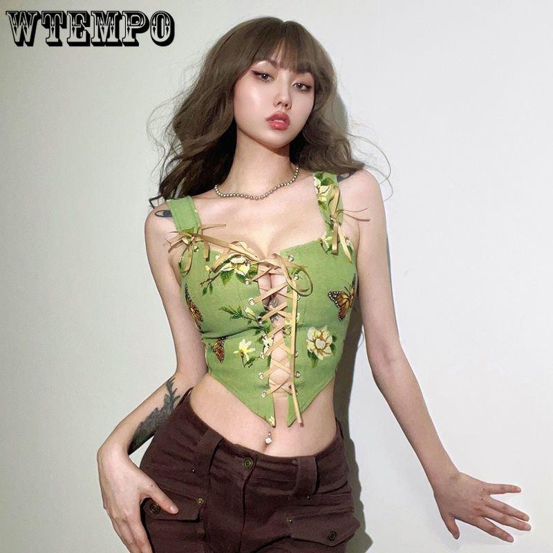 Retro Sexy Strapping Slim Women's Tank Top Small Chic Hot Girls Wear Corset Tank Top with A Design Sense of Ultra-short Hollow Suspender