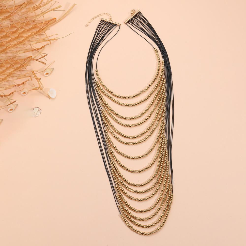 Layered Tassels Necklace Boho Multilayer Imitation Pearl Necklace Wedding Jewelry