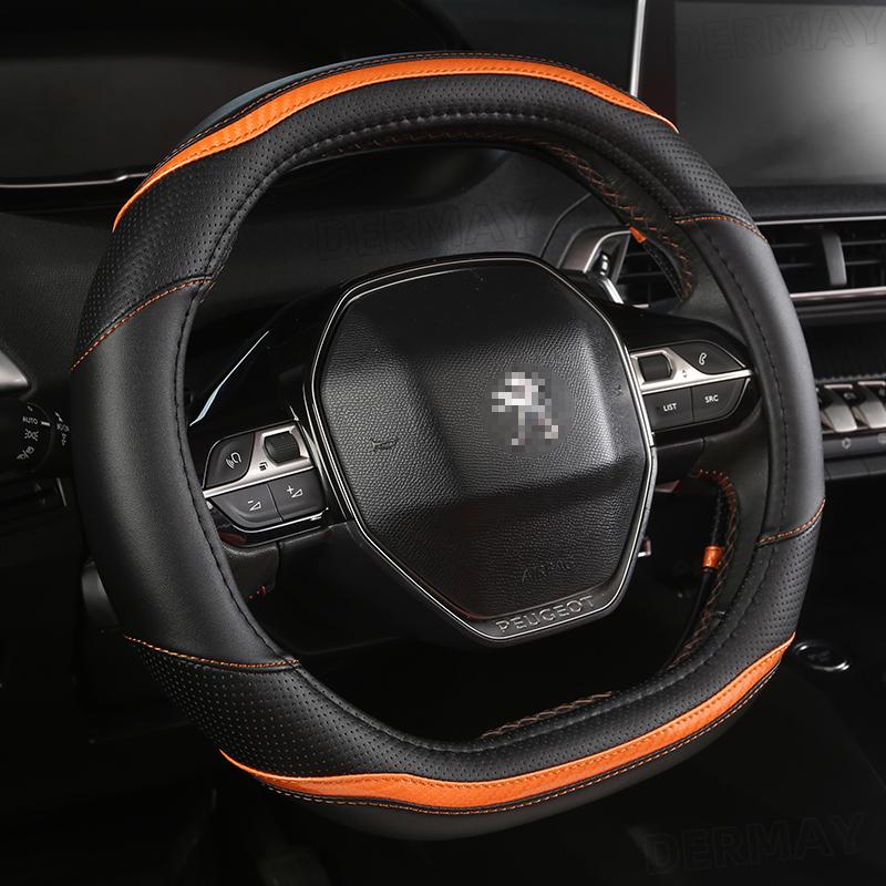 For 2008 2019 2020 E2008 2020 Car Steering Wheel Cover Carbon Fibre + PU Leather Auto Accessories Interior Coche