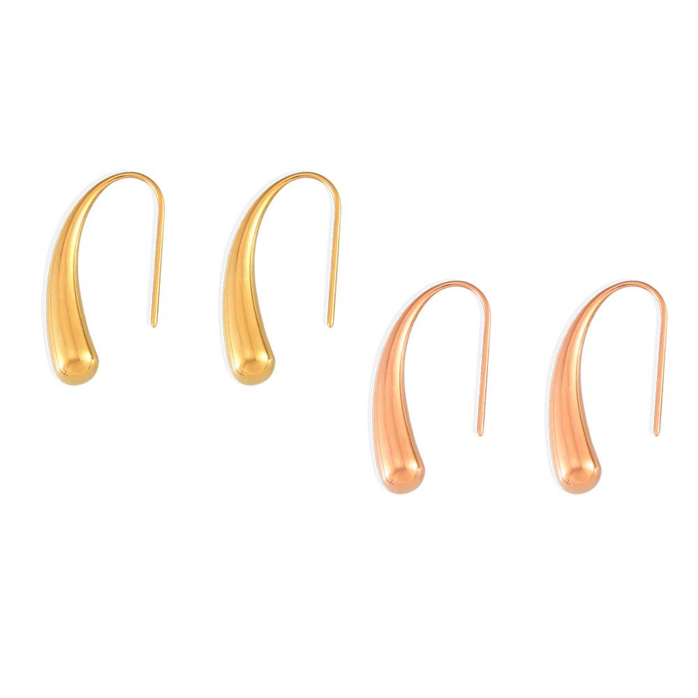 French Small and Delicate Water Drop Earrings for Women, Titanium Steel Plated 18k Real Gold Simple Ear Jewelry