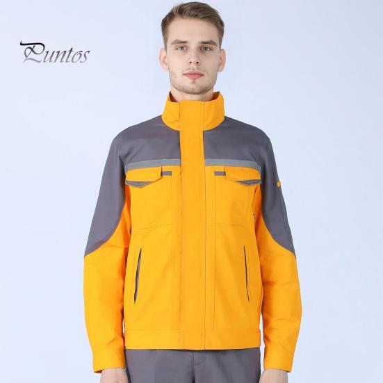 Durable Work Shirt 2Pcs/Set Welding Clothes Stand Collar Long Sleeve Zipper Closure Heat Resistant Jacket Pants Set Reflective Strips Tear-Resistant
