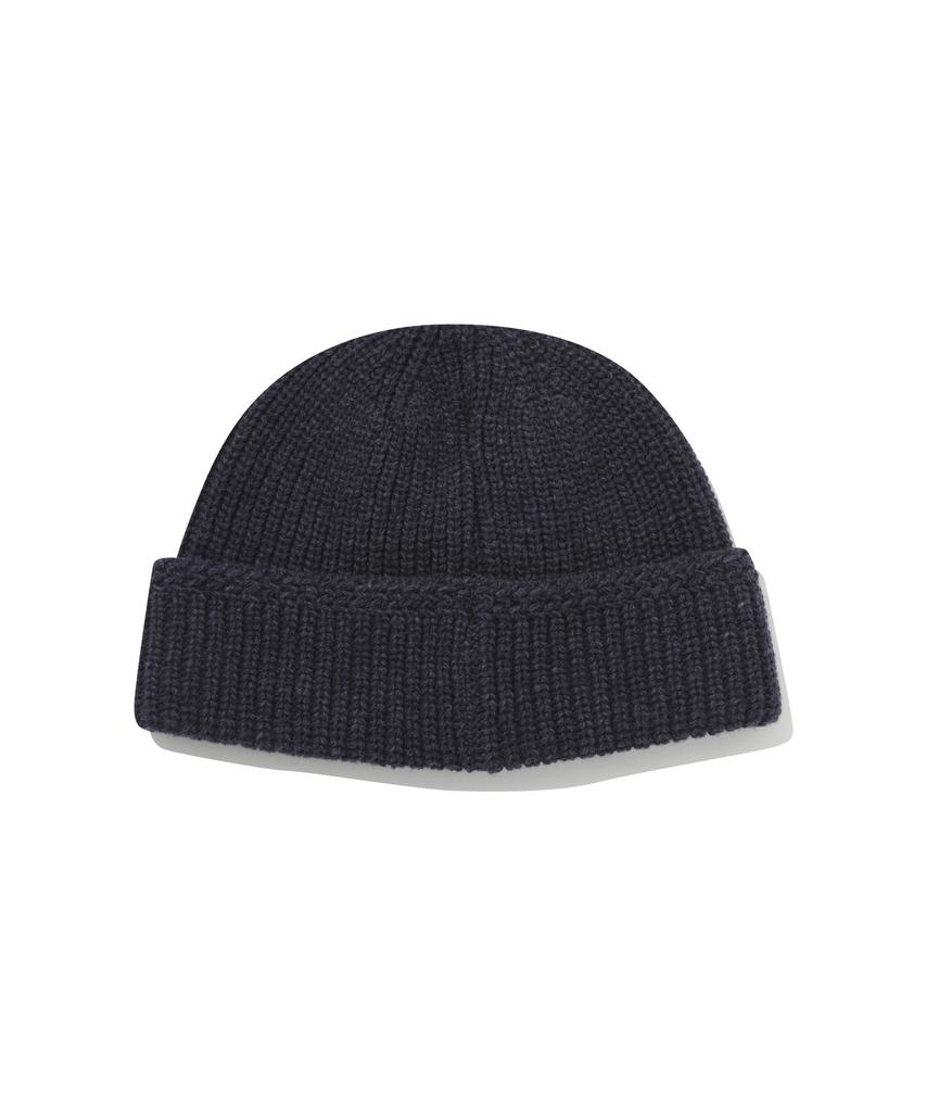 COVERNAT Logo Label Lambswool Short Beanie Melange Navy
