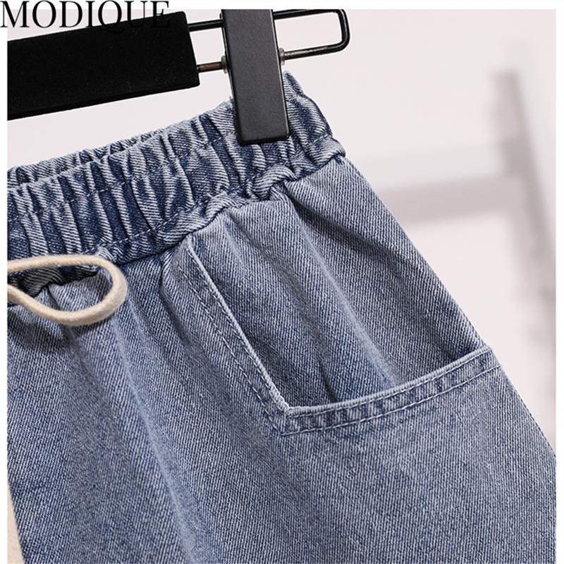 MODIQUE Лето Большие размеры Женские свободные базовые эластичные шнурки трапециевидной формы с широкими штанинами и закатанными джинсовыми шортами Шорты Женские повседневные синие короткие штаны