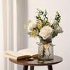 2 Bunches Flower Arrangement Artificial Bouquet Simulation White Rose Decoration for Pastoral Style Floral Scene Layout Home Wedding Flowers White