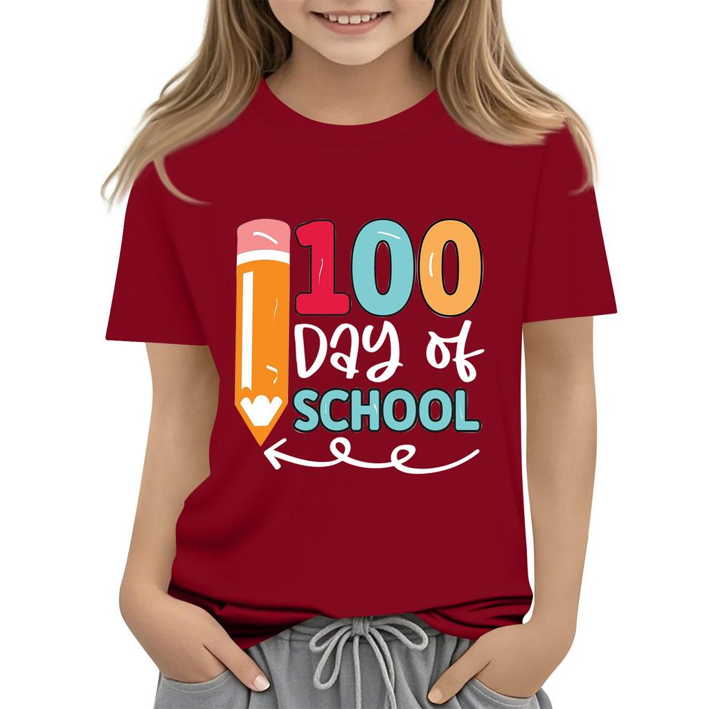 Детская модная повседневная футболка с коротким рукавом и круглым вырезом в честь 100-дневной годовщины школы