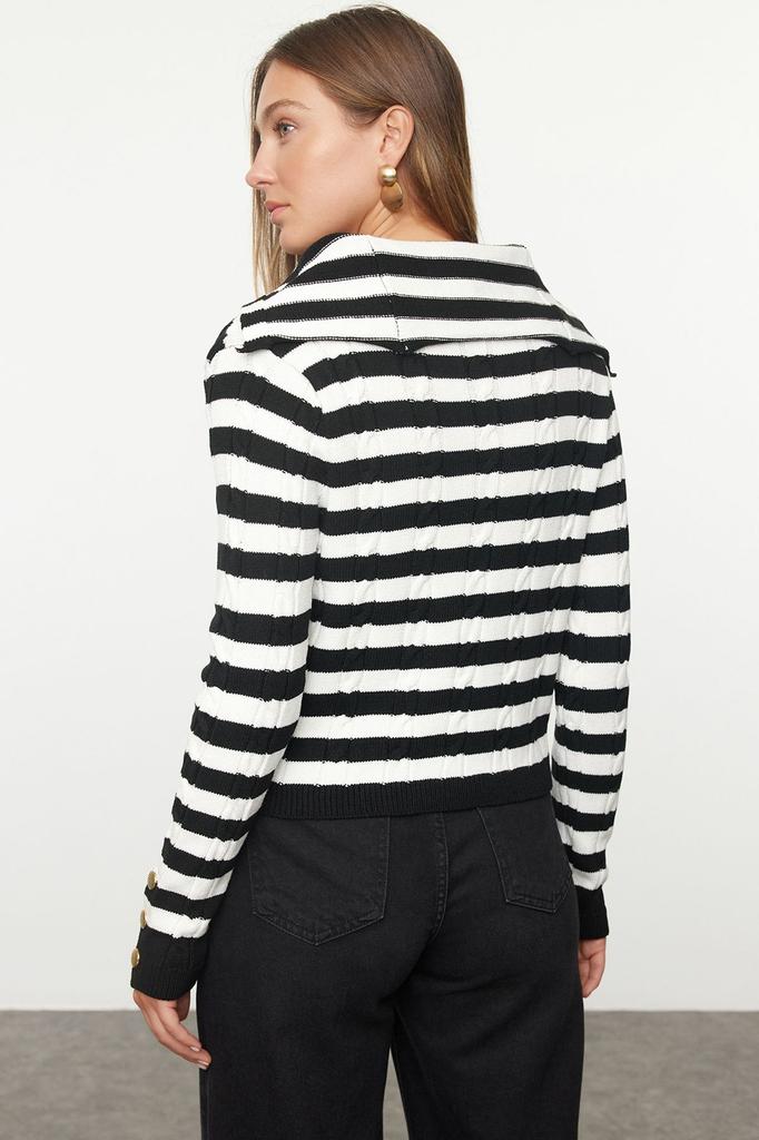 Женский модный стильный кардиган цвета экрю с отложным воротником и детальным трикотажным кардиганом