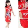 Elegant Children Girls Chinese Cheongsam Dress With Floral Peacock Pattern Sleeveless Summer Wear
