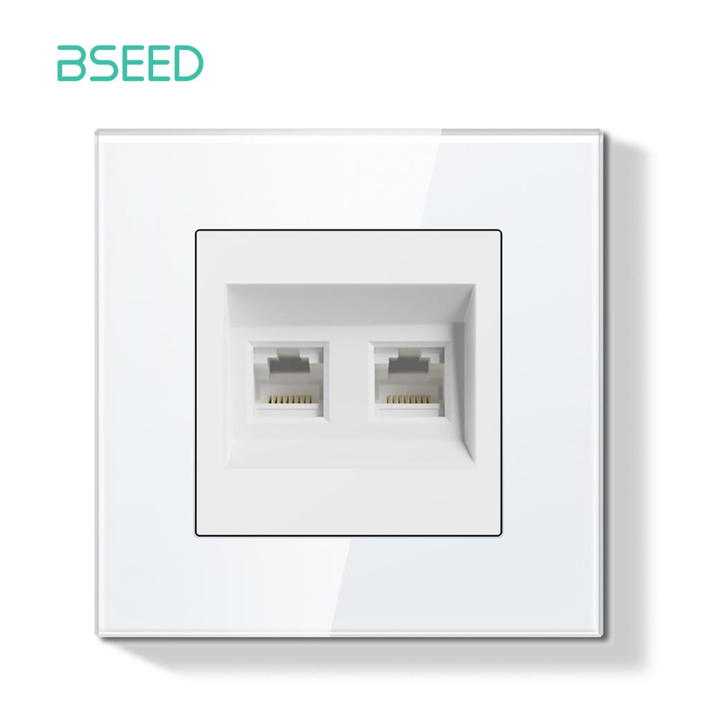 BSEED Switch Light Switch White Glass Frame Wall Power Sockets USB-C Phone Charge E-Series EU Standard 1 Way