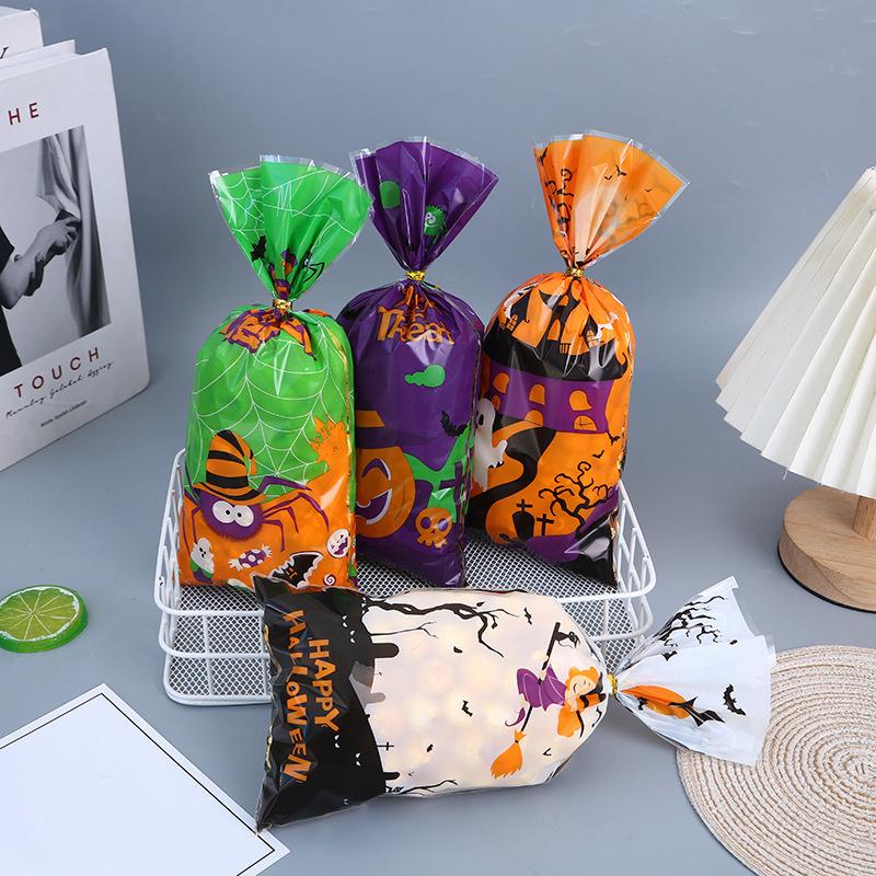50 шт. подарочный пакет для конфет на Хэллоуин, пакет для печенья, пластиковые пакеты для упаковки закусок, украшения для вечеринки на Хэллоуин