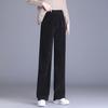 Women Winter Pants Elastic High Waist Straight Wide Leg Velvet Lining Long Pants Solid Color Loose Fit Casual Trousers