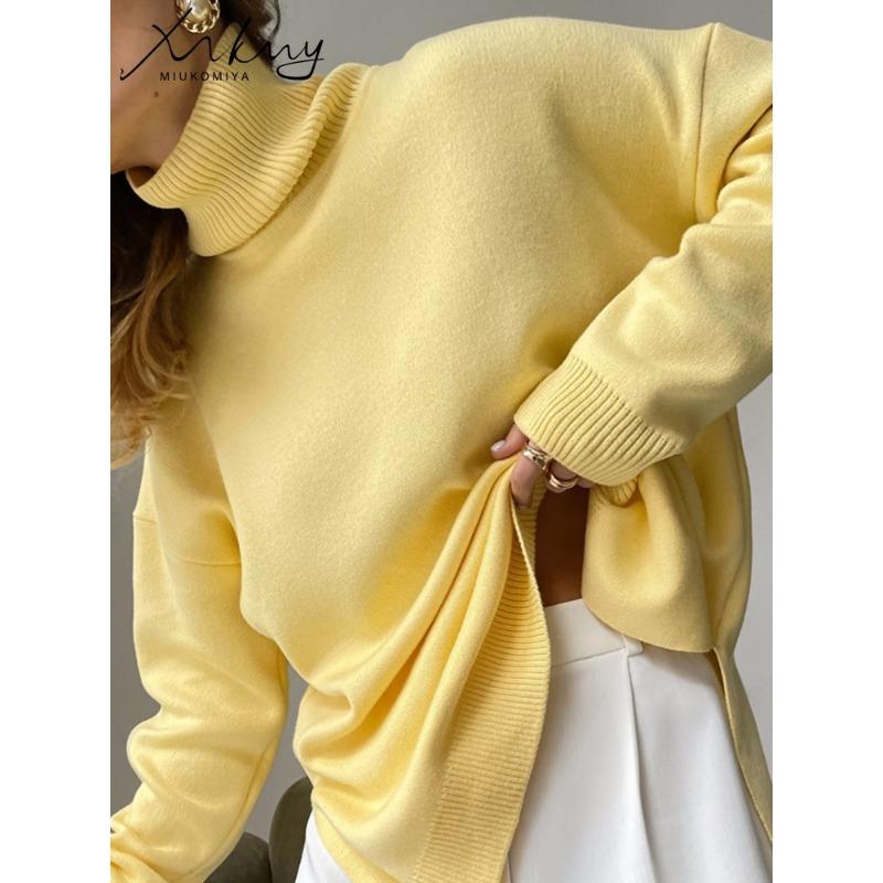 Осенне-зимние женские свитера, водолазки, женские пуловеры, вязаные джемперы с разрезом по бокам, рождественский свитер, большие размеры, для женщин