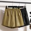 2024 Plus Size Autumn Winter Shorts Women New Black PU Leather Casual Loose Wide Leg Pants Short Pants