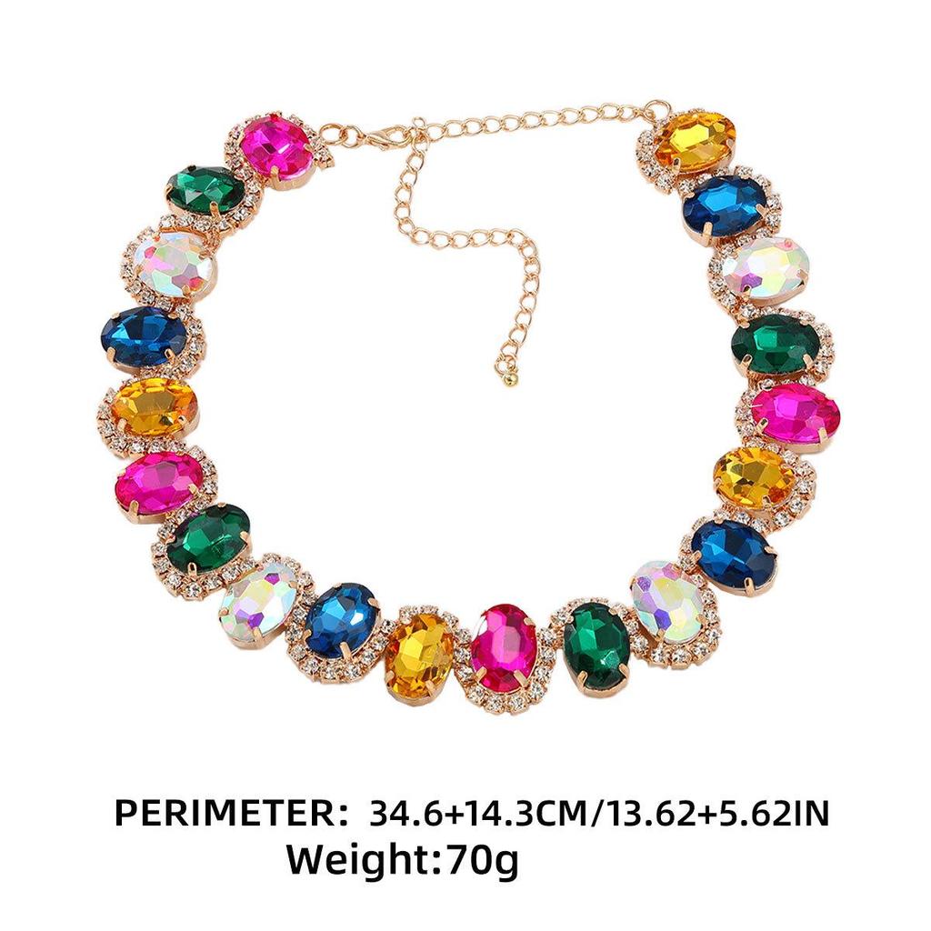 2024 Европейское и Американское преувеличенное ожерелье с когтями: Овальные цветные стеклянные и бриллиантовые свадебные украшения