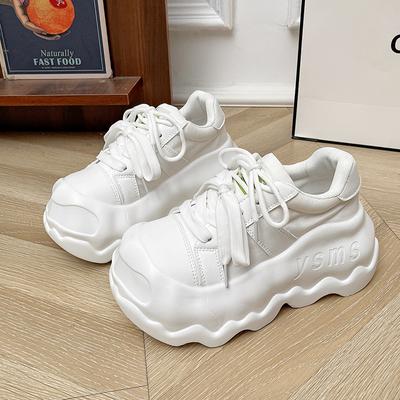 Мода 2025 Новые Женские Кроссовки на Платформе Милые с Большим Круглым Носком На Шнуровке Толстая Подошва 8,5 см Обувь для Ходьбы и Спорта Размер 35-39