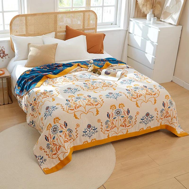 European Leisure Blanket for Beds Luxury Home Textile 100% Cotton Gauze Air-conditioning Blanket Bed Cover Soft Sheet Cool Quilt