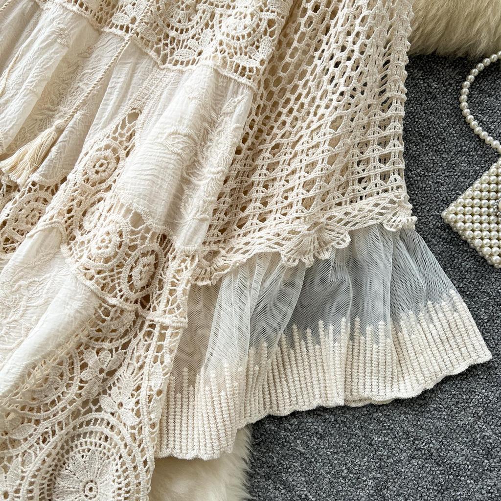 DIMANAF 2026 Новое летнее женское длинное базовое вязаное платье с рукавами Модное кружевное платье Повседневное свободное