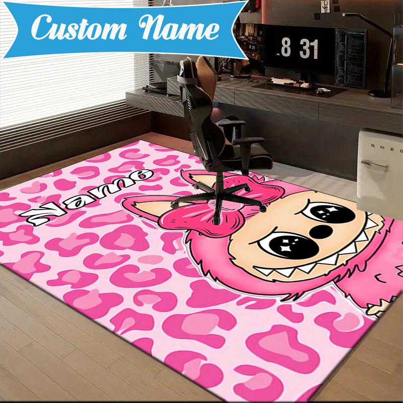 Custom Name Pink Labubu Cute Theme Rug Game Carpet, Floor Mat for Bedroom Living Room Entryway Rug, Home Decor Idea Gift for Christmas birthday