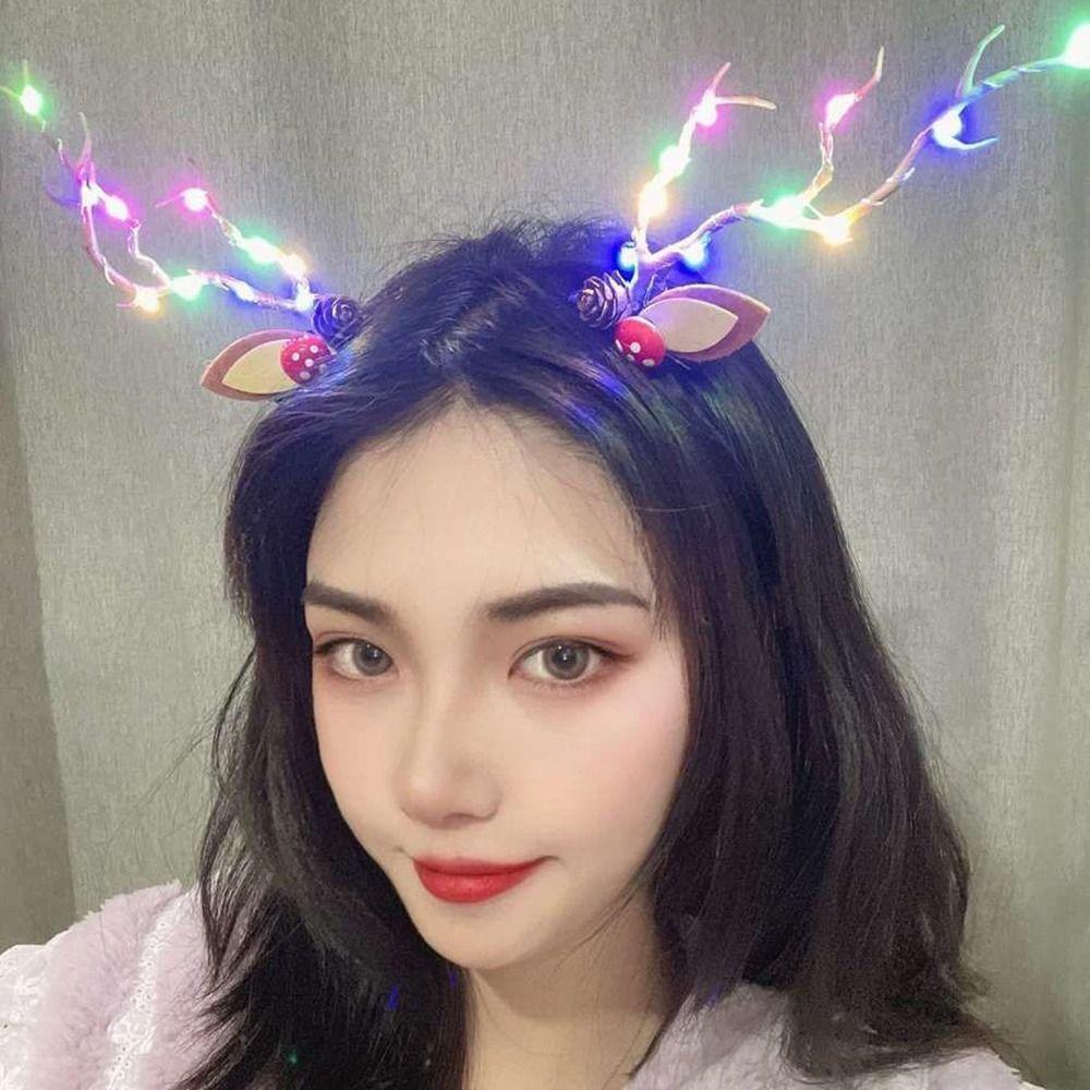 Со светодиодной подсветкой, рождественские рога, заколка, рога оленя, светящаяся заколка для волос, женская