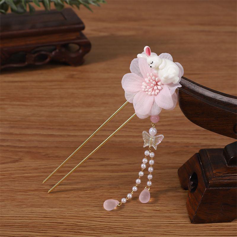 Jade Rabbit Tassel Hairpin: Traditional Qipao Updo Accessory for Women