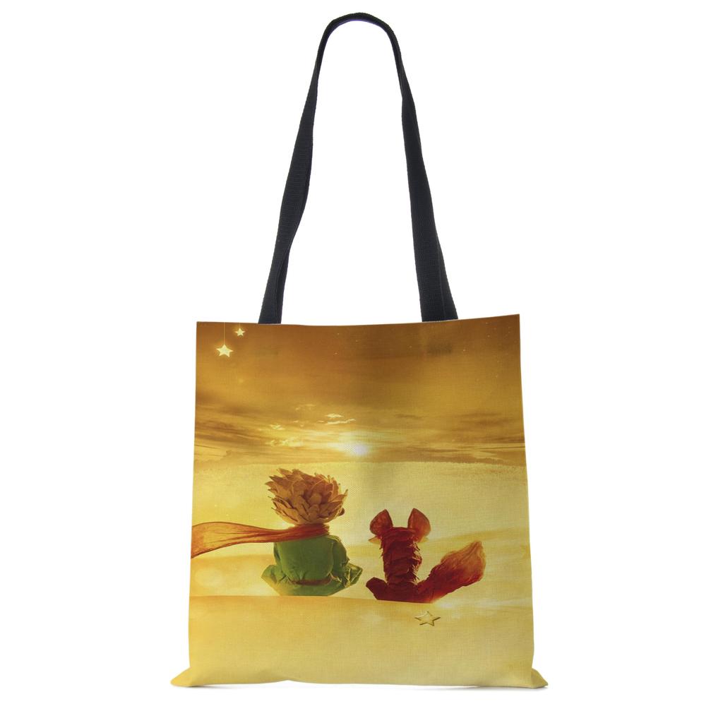 Классический мультфильм Маленький принц Лис Роза Принт Женские сумки-тоут Женские Повседневные Сумки через плечо Эко Сумки для покупок Для улицы KTY