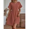 Women's Fashion Summer Spring Solid Color Print Short Sleeve O-Neck Loose Waistline Casual Dresses