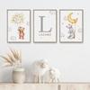 Custom Kids Name Canvas Paintings Cute Teddy Bear and Rabbit Nursery Wall Art Posters Prints Mural Pictures Baby and Kids Room
